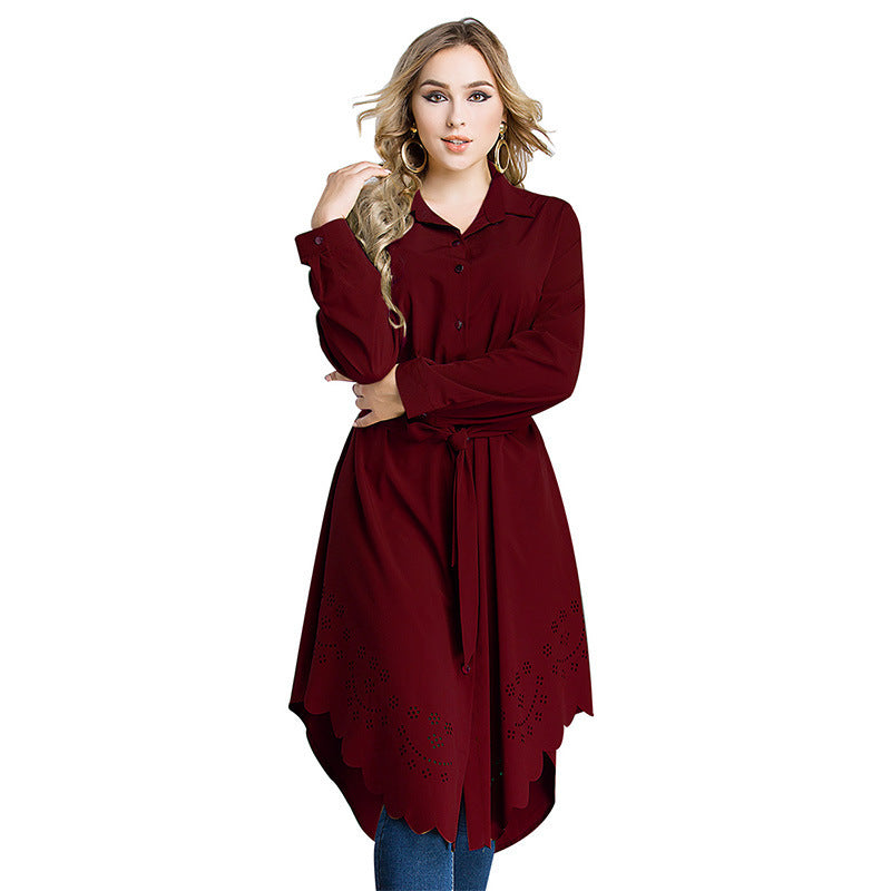 Fashion solid color shirt Islamic long sleeve top