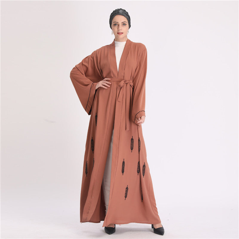 European and American Dubai Beaded Islamic Cardigan Robe Dress