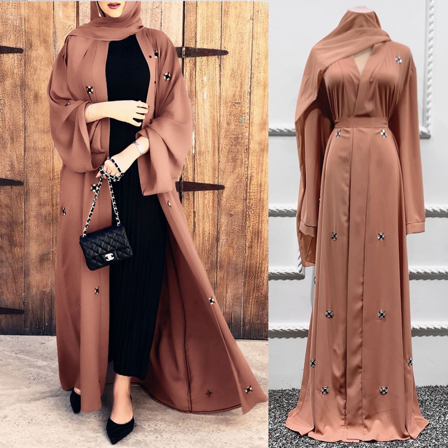 Fashion Beaded Islamic Cardigan Robe Dress