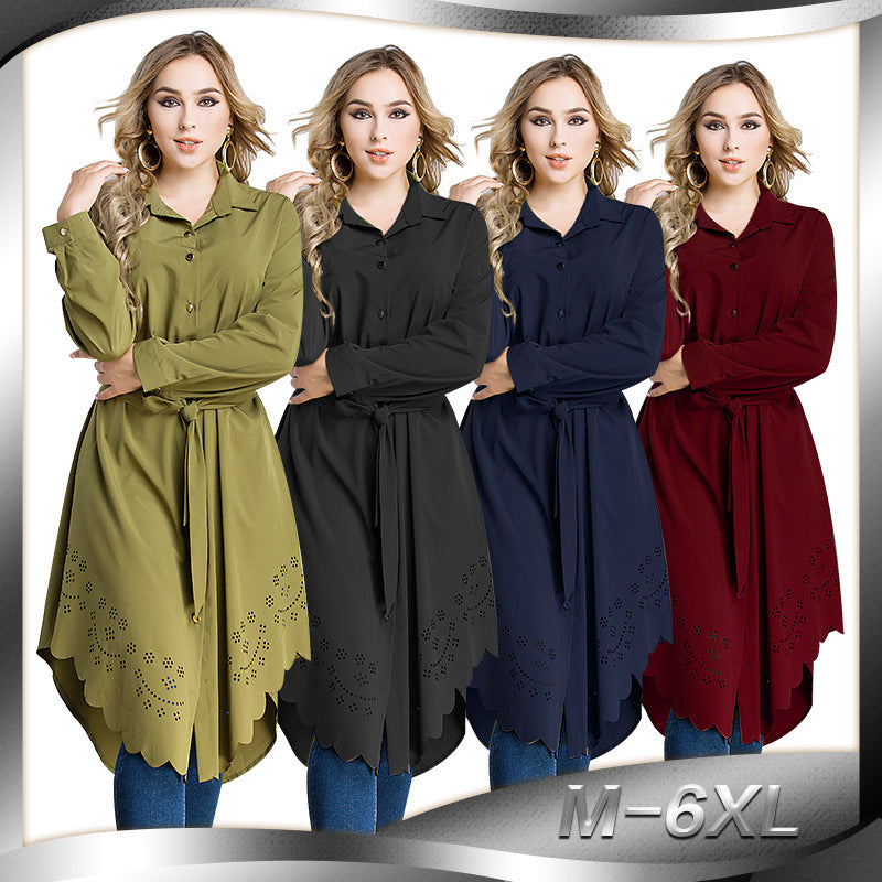 Fashion solid color shirt Islamic long sleeve top