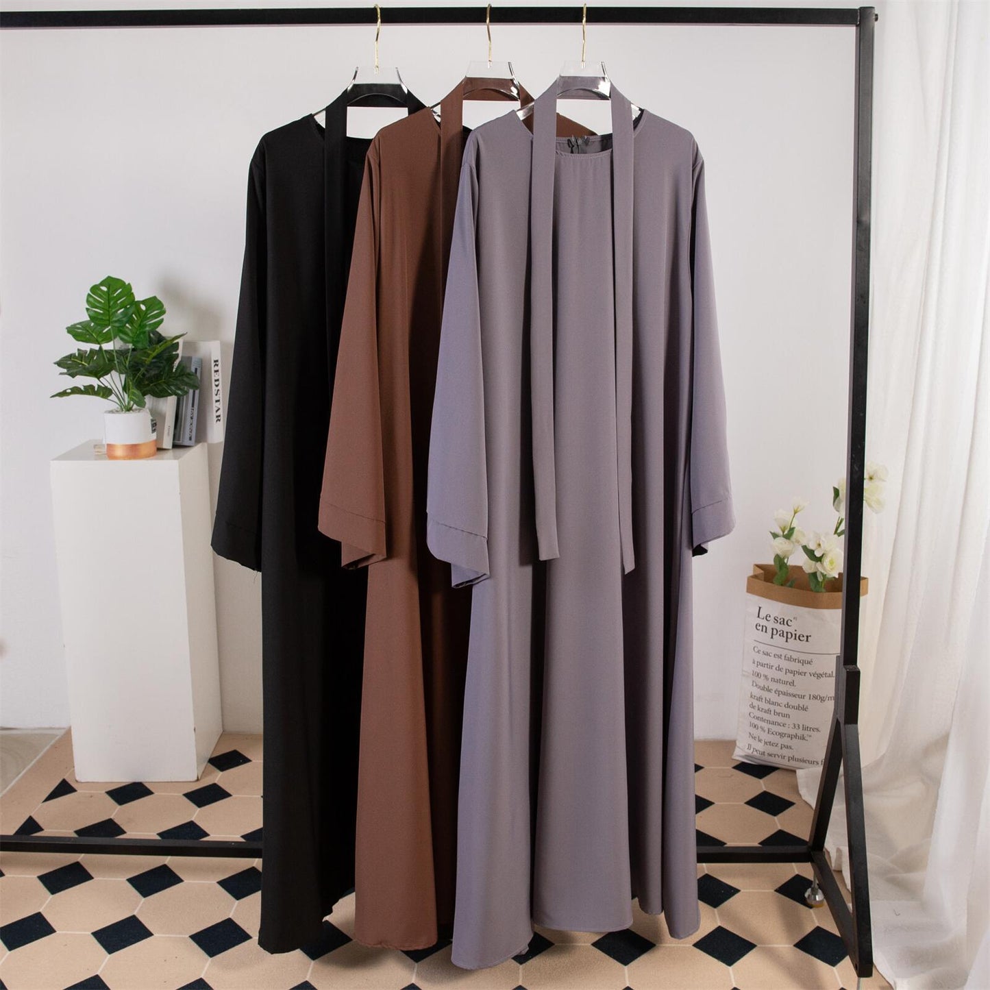 Dress Female Straight Sleeves Solid Color Islamic Clothing Casual Robe