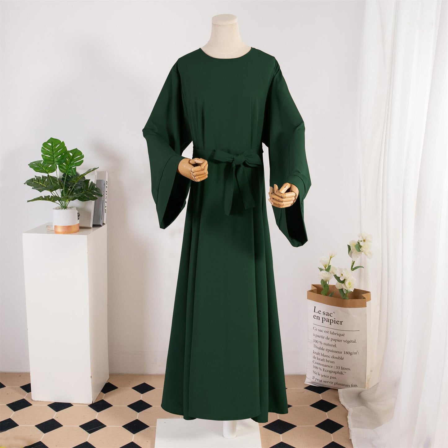 Dress Female Straight Sleeves Solid Color Islamic Clothing Casual Robe