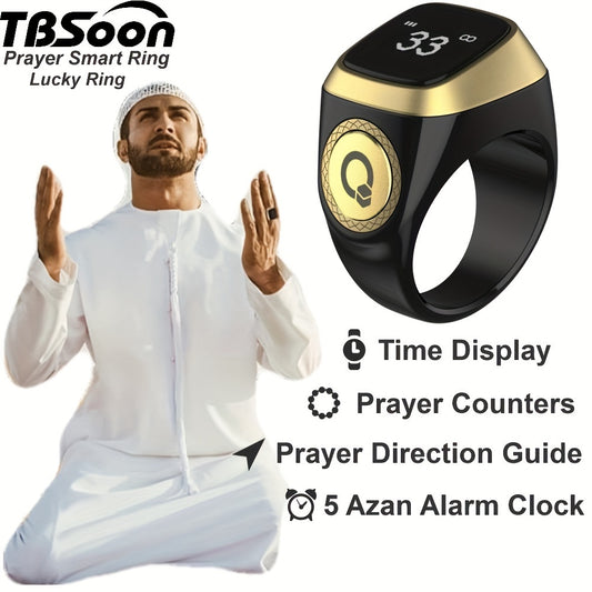 [Smart Prayer Ring] Smart Muslim Prayer Ring - With 5 Prayer Time Reminders, Prayer Counters, Prayer Direction Indicator Guide, Long Battery Life, OLED Display, Azan Alarm Clock, Beads Ring, Fashion, Cool, TBSoon Zikr Ring