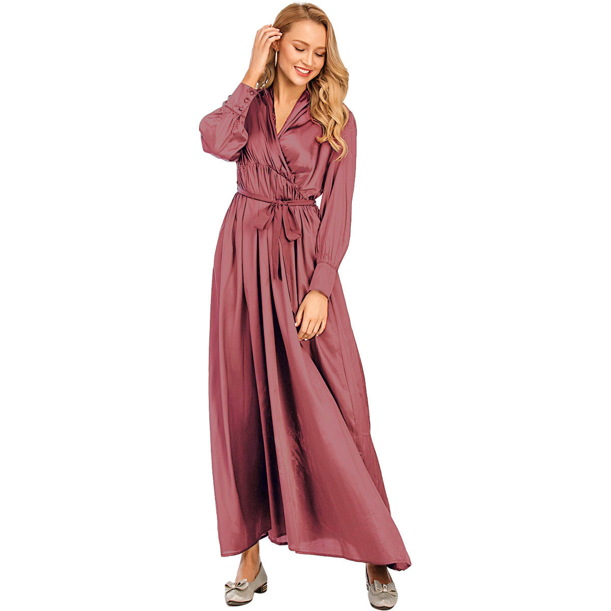 Fashion Women's Long Dress V-Neck Dubai Islamic