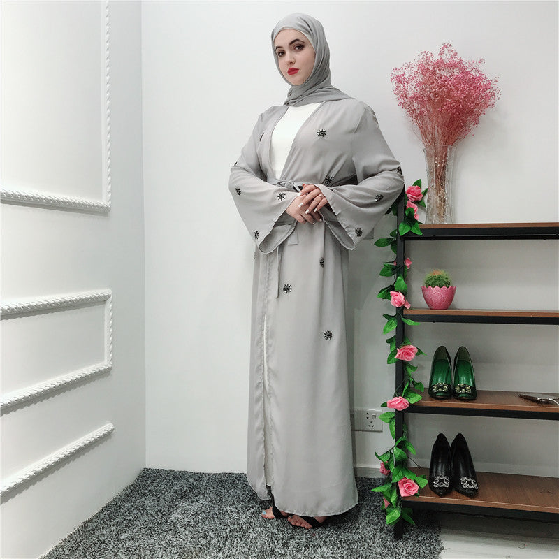 Embroidered Islamic Cardigan Robe Dress