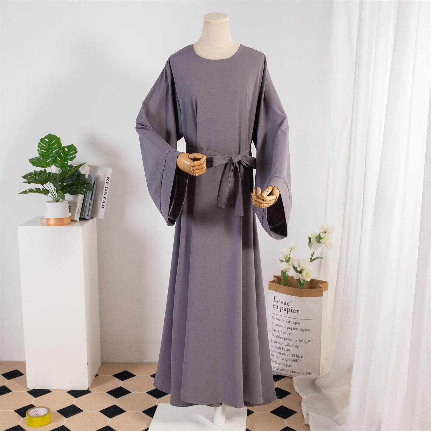 Dress Female Straight Sleeves Solid Color Islamic Clothing Casual Robe