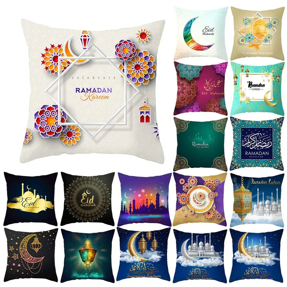 Islamic Eid Mubarak Decoration For Home Cushion Cover Ramadan Decoration 2025 Cotton Sofa Mosque Muslim Decor Pillowcase 45X45CM