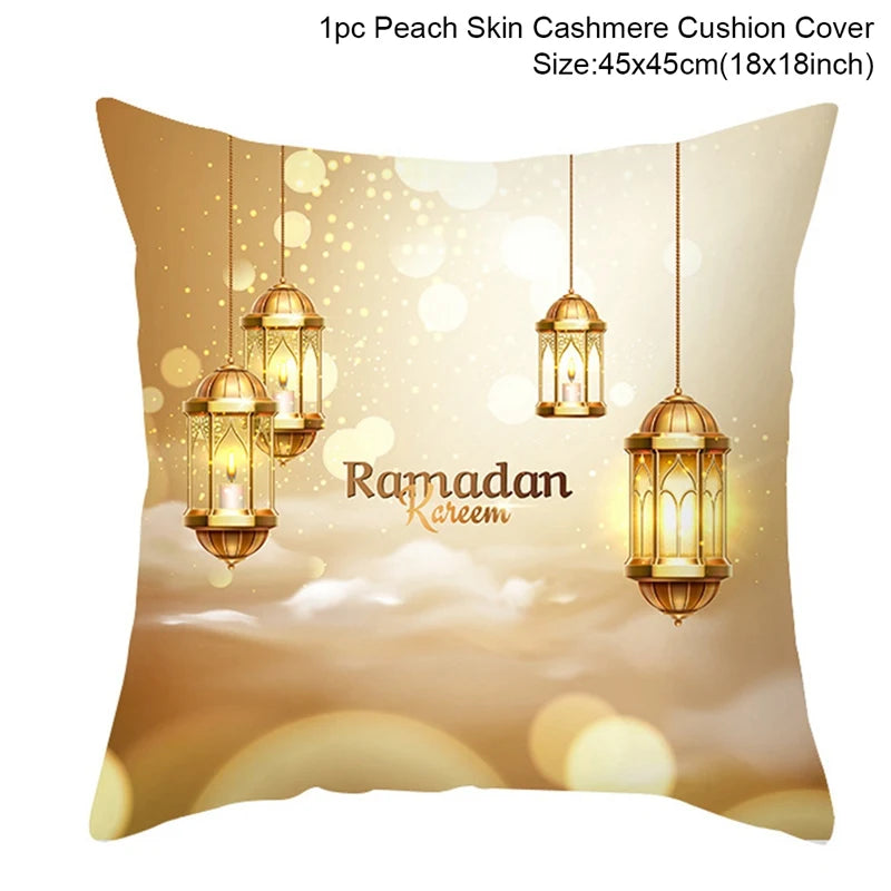 Islamic Eid Mubarak Decoration For Home Cushion Cover Ramadan Decoration 2025 Cotton Sofa Mosque Muslim Decor Pillowcase 45X45CM