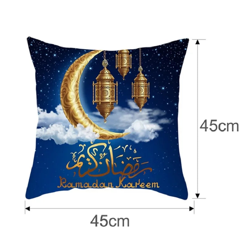 Islamic Eid Mubarak Decoration For Home Cushion Cover Ramadan Decoration 2025 Cotton Sofa Mosque Muslim Decor Pillowcase 45X45CM