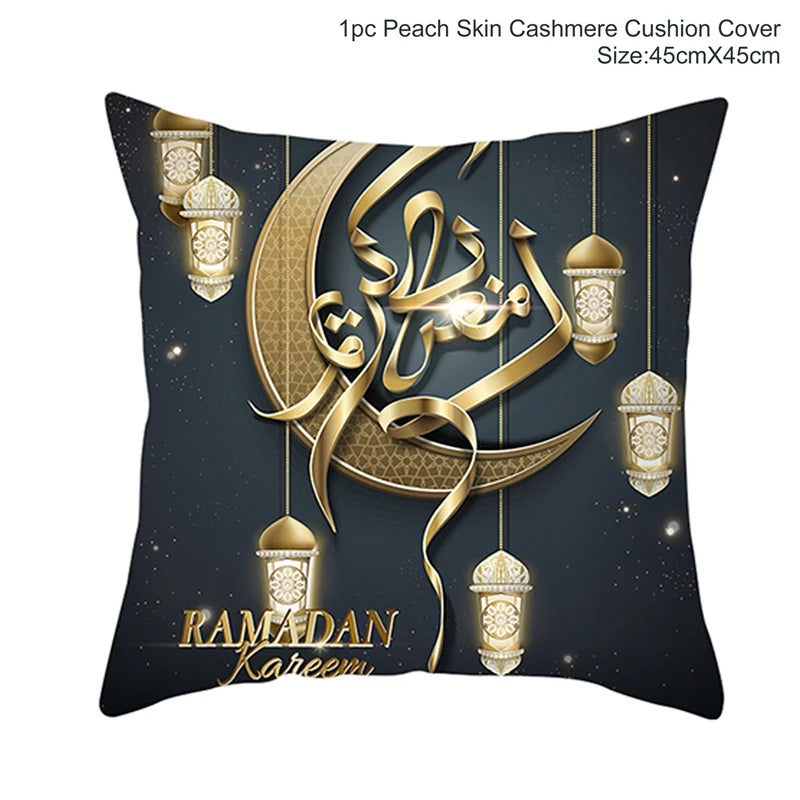 Islamic Eid Mubarak Decoration For Home Cushion Cover Ramadan Decoration 2025 Cotton Sofa Mosque Muslim Decor Pillowcase 45X45CM