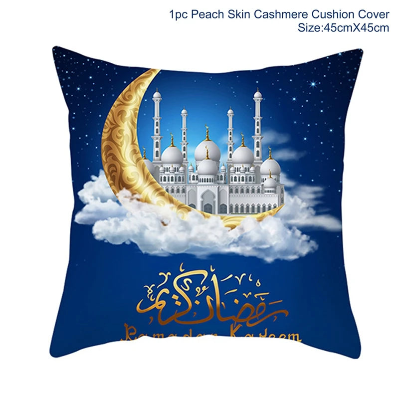 Islamic Eid Mubarak Decoration For Home Cushion Cover Ramadan Decoration 2025 Cotton Sofa Mosque Muslim Decor Pillowcase 45X45CM