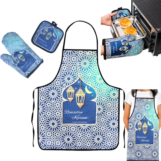 Ramadan Decoration Baking Anti-Hot Oven Pat Gloves Mat Eid Mubarak Kitchen Aprons for Eid Party Islamic Ramadan Kareem Decora