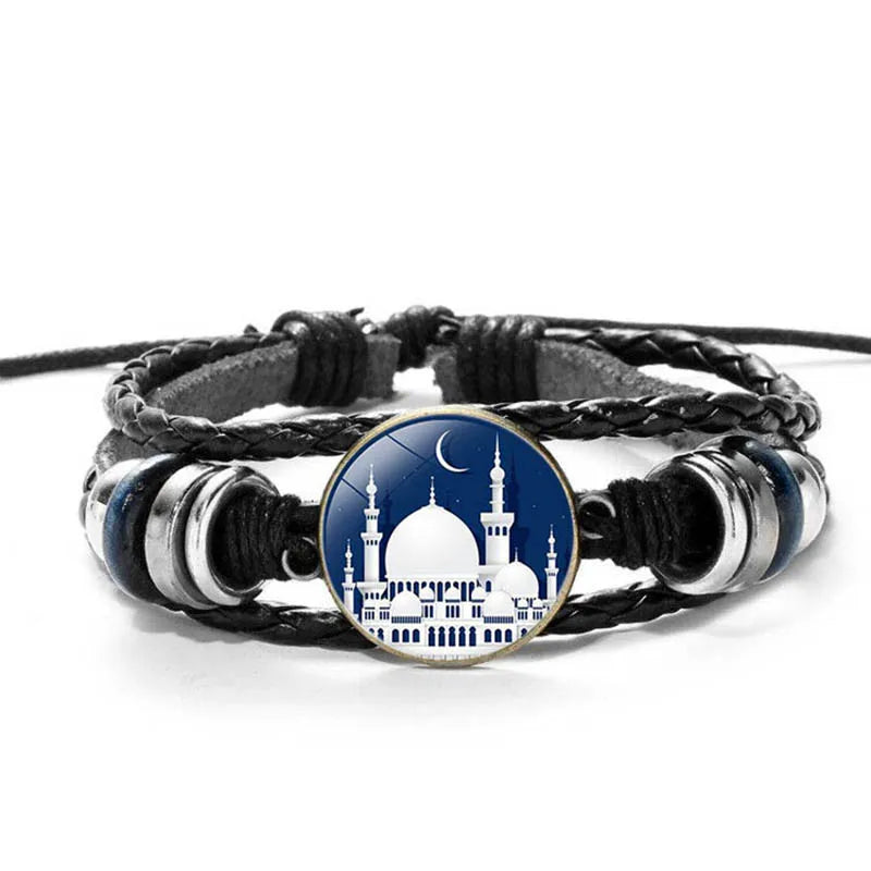 New Trendy Multilayer Bangle Religious Faith Muslim Beads Woman Arabic Jewelry Charms Men Leather Braided Bracelet Islam Fashion