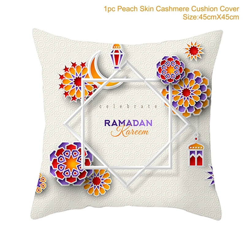 Islamic Eid Mubarak Decoration For Home Cushion Cover Ramadan Decoration 2025 Cotton Sofa Mosque Muslim Decor Pillowcase 45X45CM