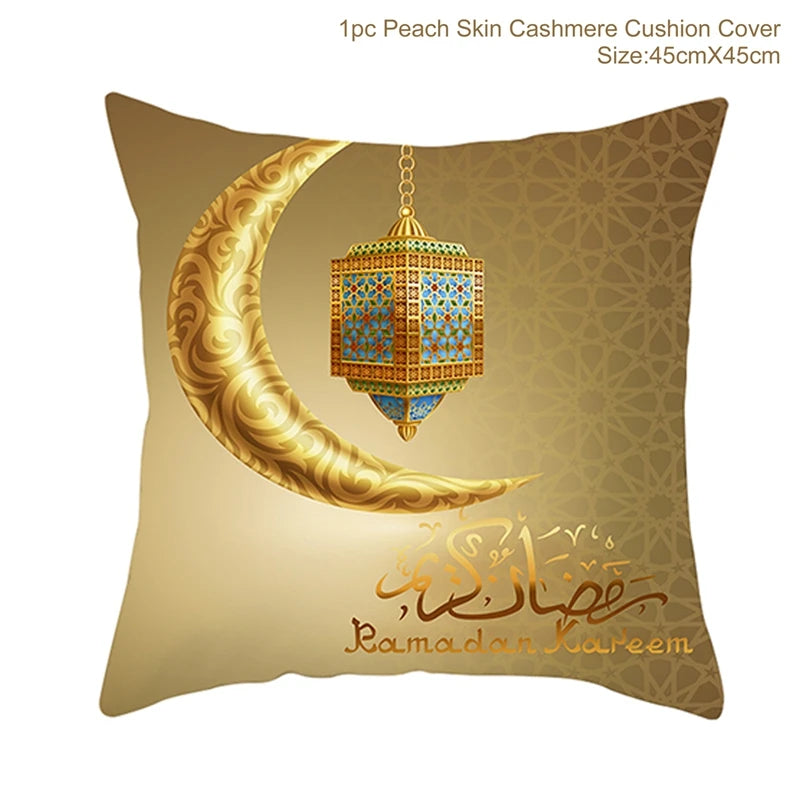 Islamic Eid Mubarak Decoration For Home Cushion Cover Ramadan Decoration 2025 Cotton Sofa Mosque Muslim Decor Pillowcase 45X45CM