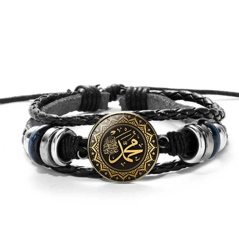 New Trendy Multilayer Bangle Religious Faith Muslim Beads Woman Arabic Jewelry Charms Men Leather Braided Bracelet Islam Fashion