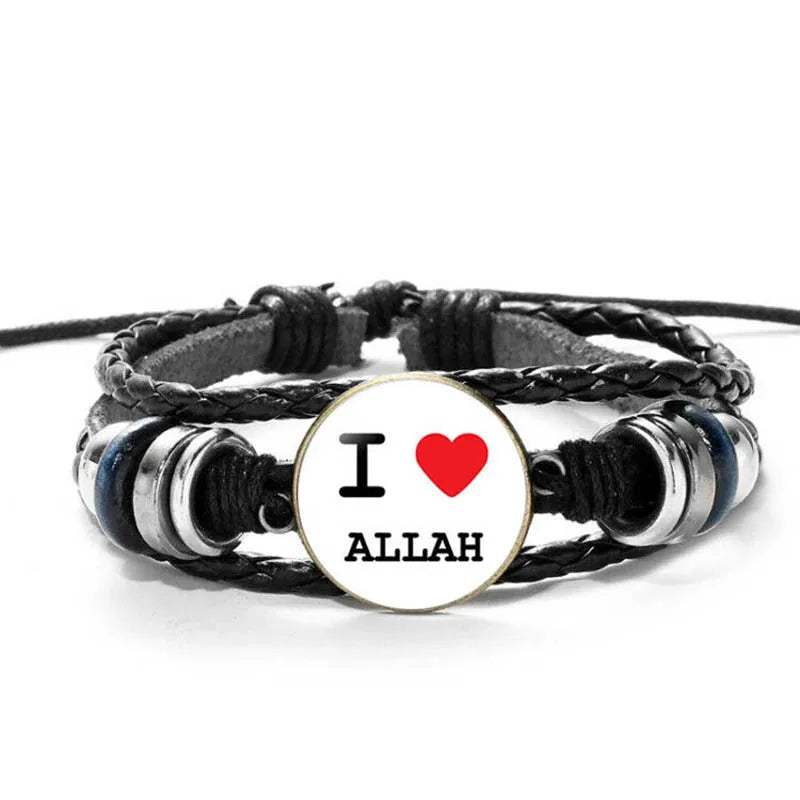 New Trendy Multilayer Bangle Religious Faith Muslim Beads Woman Arabic Jewelry Charms Men Leather Braided Bracelet Islam Fashion