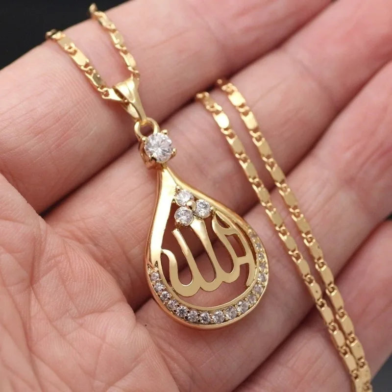 Islamic Muslim Allah Quran Drop Shape Pendant Necklace Men Women Religious Amulet Jewelry Ramadan Gift