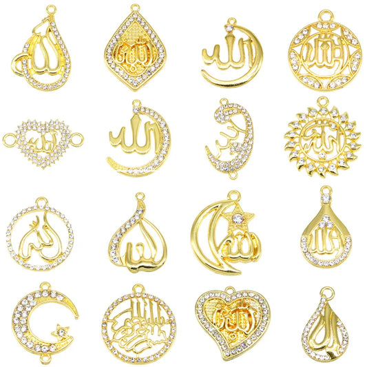 6pcs Arabian Lady Golden Muslim Islamic God Allah Charm Pendant Necklace Accessories Jewelry Ramadan DIY Gift