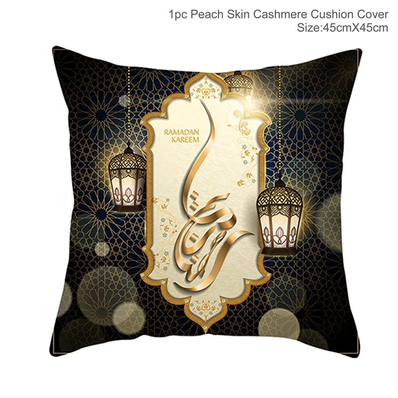 Islamic Eid Mubarak Decoration For Home Cushion Cover Ramadan Decoration 2025 Cotton Sofa Mosque Muslim Decor Pillowcase 45X45CM