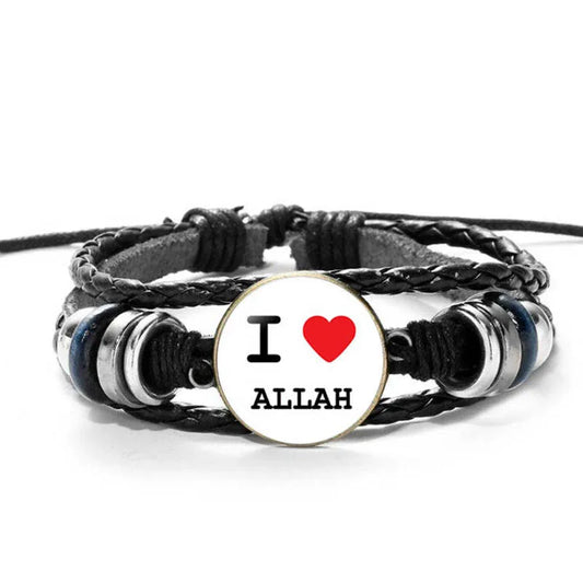 New Trendy Multilayer Bangle Religious Faith Muslim Beads Woman Arabic Jewelry Charms Men Leather Braided Bracelet Islam Fashion