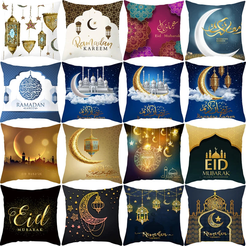 Islamic Eid Mubarak Decoration For Home Cushion Cover Ramadan Decoration 2025 Cotton Sofa Mosque Muslim Decor Pillowcase 45X45CM