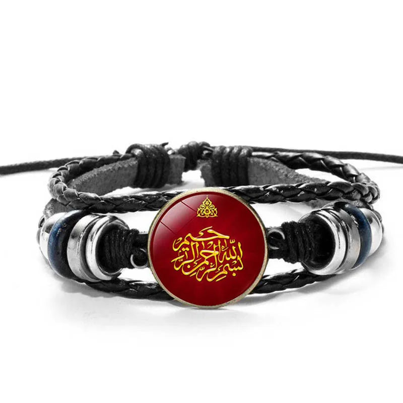 New Trendy Multilayer Bangle Religious Faith Muslim Beads Woman Arabic Jewelry Charms Men Leather Braided Bracelet Islam Fashion