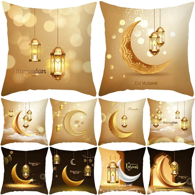 Islamic Eid Mubarak Decoration For Home Cushion Cover Ramadan Decoration 2025 Cotton Sofa Mosque Muslim Decor Pillowcase 45X45CM