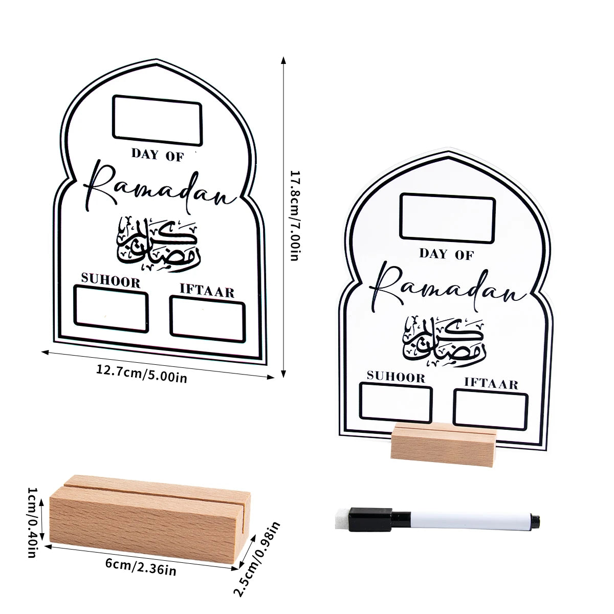 2025 Reusable Acrylic Ramadan Calendar Board with Wooden base Pen Eid Advent Day Table Ornaments Islam Muslim Eid Al-Fitr gift