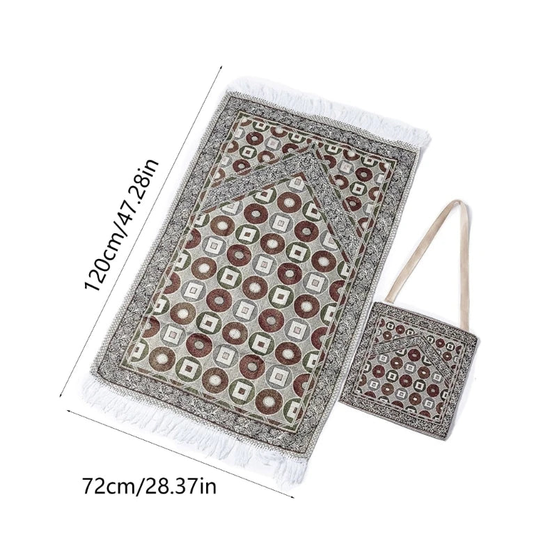 Muslims Prayer Mat Rugs with Tassels Bag Travel Portable Flower Pattern Islamic Carpet Blanket Home Decors 105x65cm