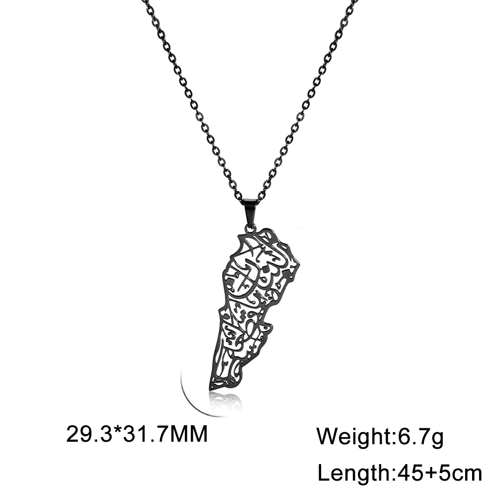 Amaxer Lebanon Map Islam Country Geography Necklace for Women Men Stainless Steel Necklaces Jewelry Gift