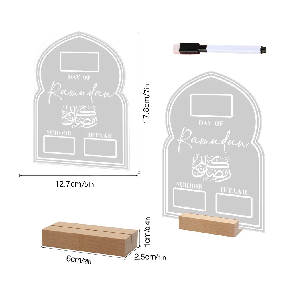 2025 Reusable Acrylic Ramadan Calendar Board with Wooden base Pen Eid Advent Day Table Ornaments Islam Muslim Eid Al-Fitr gift