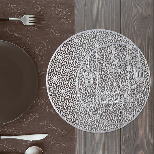 EID Mubarak Round Hollow-out Placemat Ramadan Home Table Dining Party Decor Ramadan Kareem Tableware Muslim Islamic Table Decor