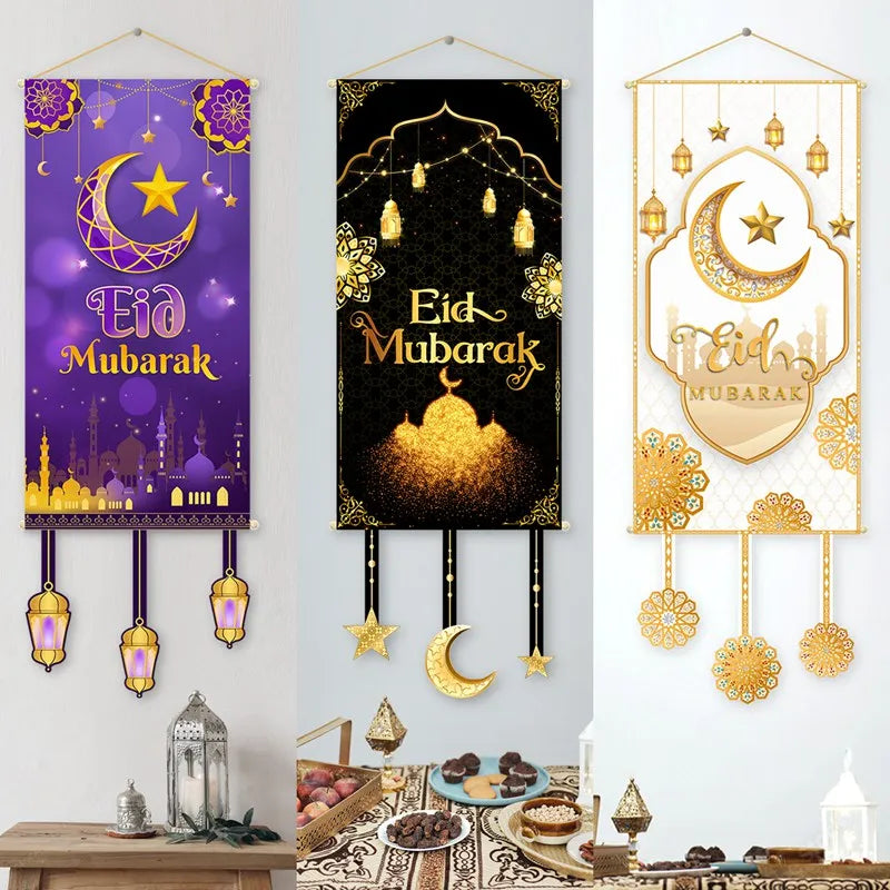 Eid Mubarak Decoration 2025 Hanging Flag Ramadan For Home Door Islamic Muslim Party Decor Ramadan Kareem Banner Eid Al Adha Gift