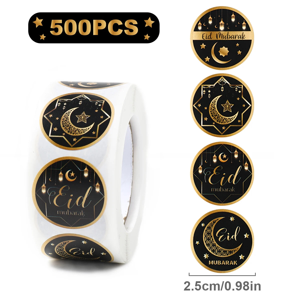 500pcs EID Mubarak Round Stickers Ramadan Kareem Decoration 2025 Islamic Muslim Party Supplies Eid Al Adha Gift Label stickers