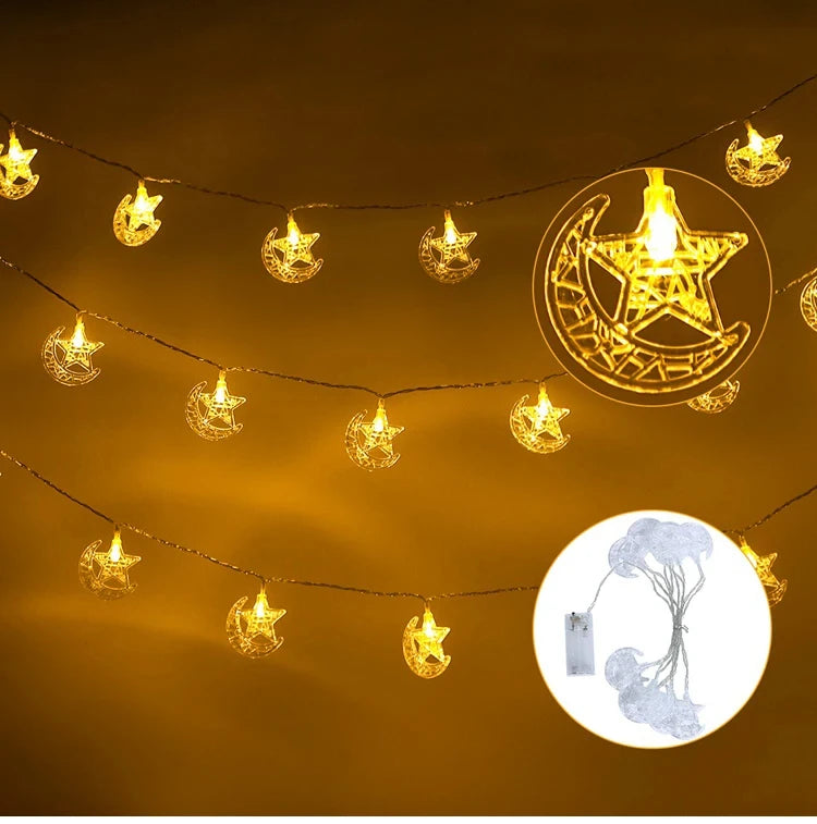 Moon Star Eid Mubarak String Light 2024 Ramadan Decoration For Home Ramadan Kareem Islam Muslim Party Decor Eid Al Adha Gifts