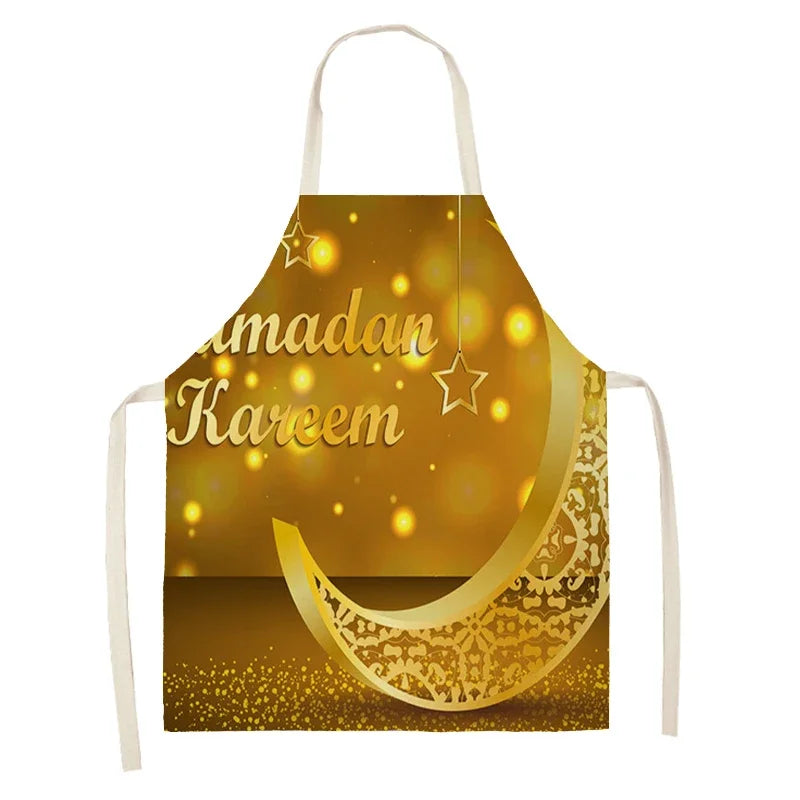 Chef's Apron Eid Mubarak Printed Home Cooking Baking waist Cloth Muslim Ramadan Karim Kitchen  47X38CM 68X55CM