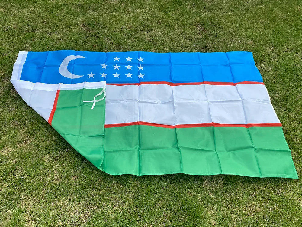 Uzbekistan Flag 3X5 FT high quality Hanging Polyester Republic of UZ National Flags 90x150cm banner for decoration