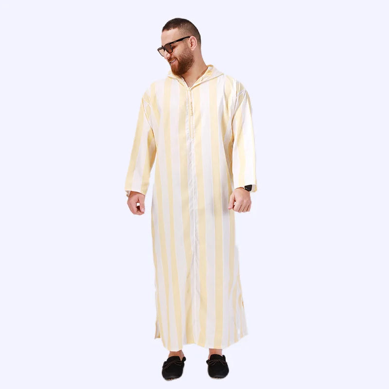 Men's Yellow Arab Hoodie Robe Jubba