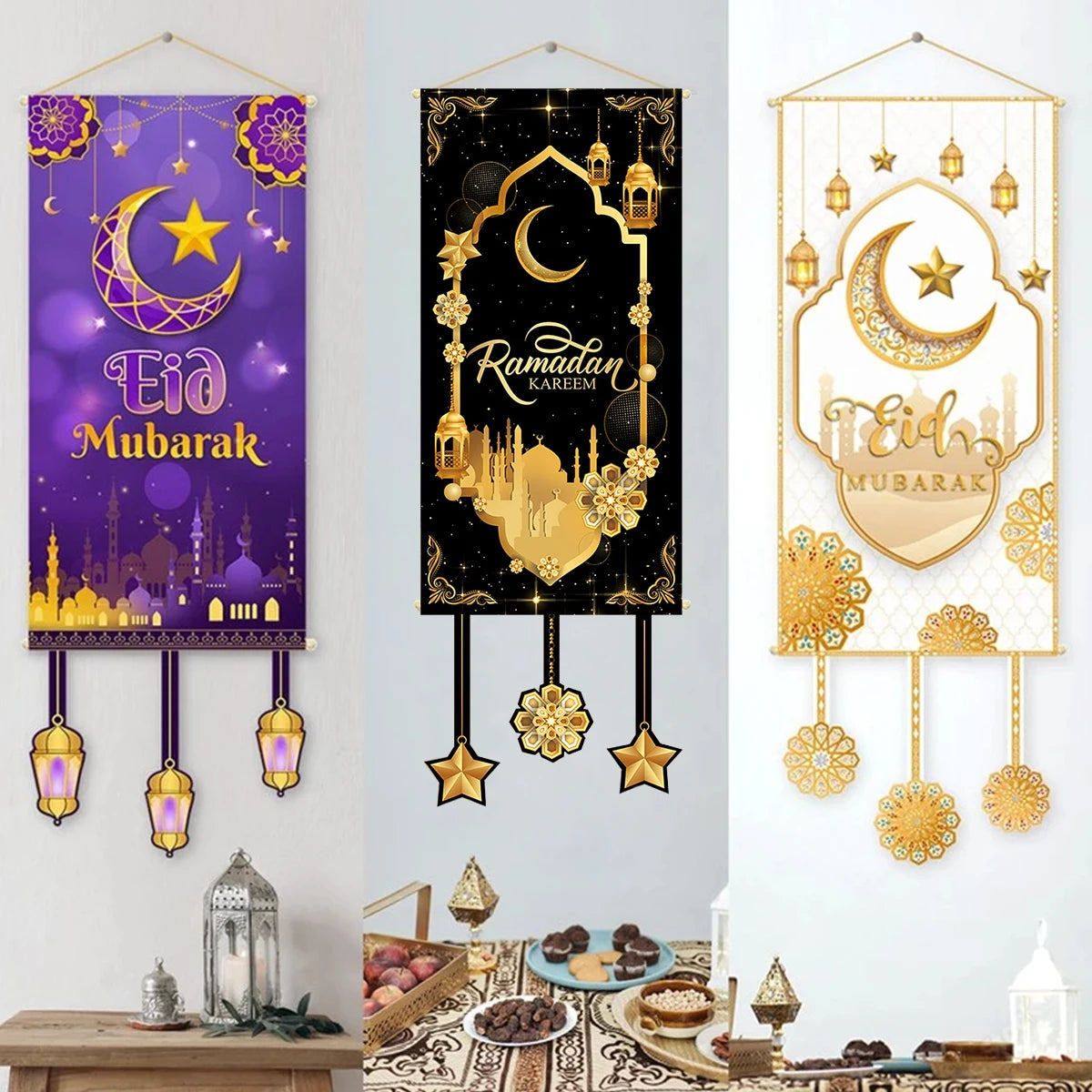 Eid Mubarak Decoration 2025 Hanging Flag Ramadan For Home Door Islamic Muslim Party Decor Ramadan Kareem Banner Eid Al Adha Gift