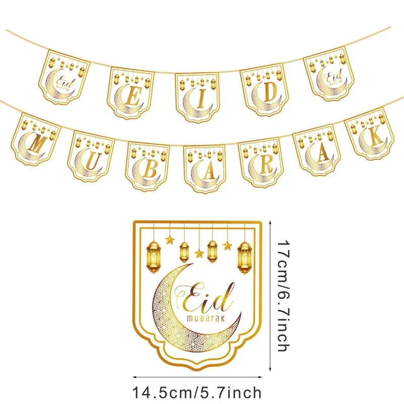 Eid Mubarak Paper Banner Ramadan Mubarak Banner Kareem Ramadan Decoration 2025 for Home Islamic Muslim Party Decor Eid Al Adha