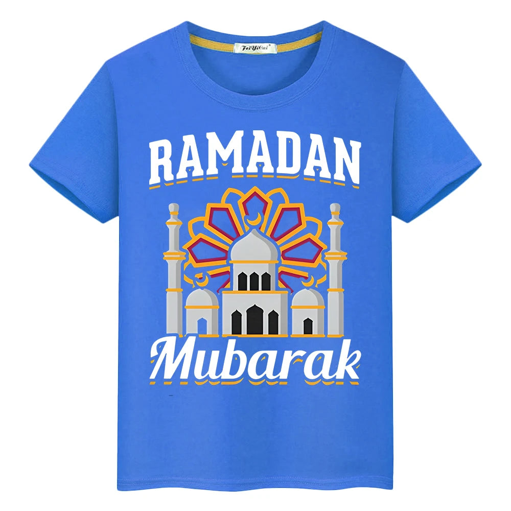 Kids With Moon Clothe Eid Happy Ramadan Muslim Tshirts