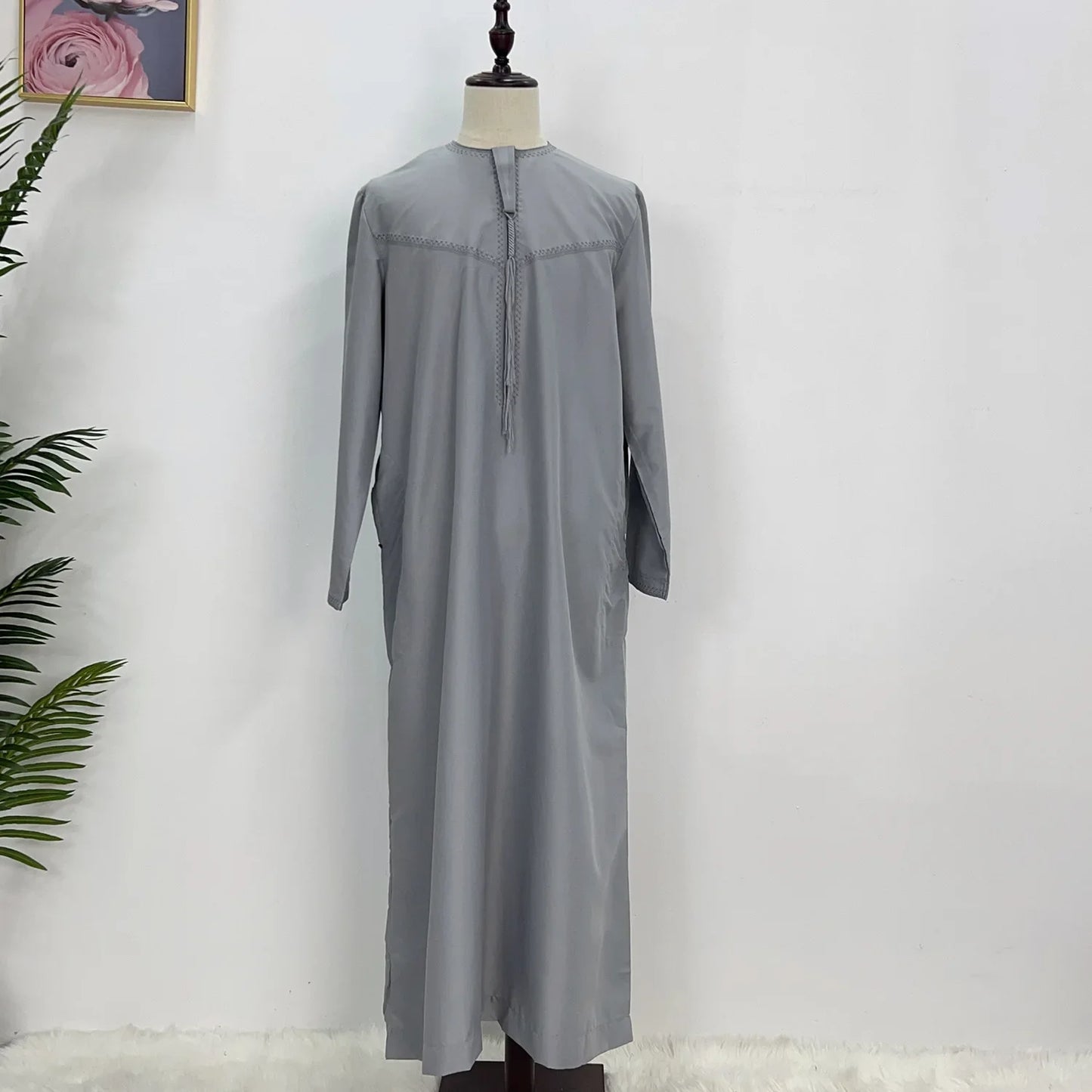 Saudi Arabic Robe Men Muslim Dress Tassel Abaya Dubai Kaftan Islamic Clothing Eid Djellaba Ramadan Jubba Thobe Daffah Dishdasha