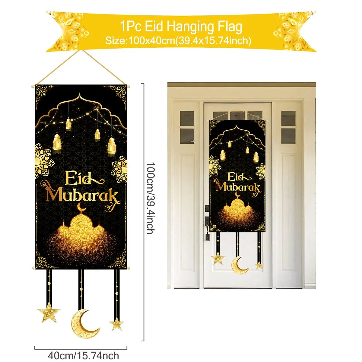 Eid Mubarak Decoration 2025 Hanging Flag Ramadan For Home Door Islamic Muslim Party Decor Ramadan Kareem Banner Eid Al Adha Gift