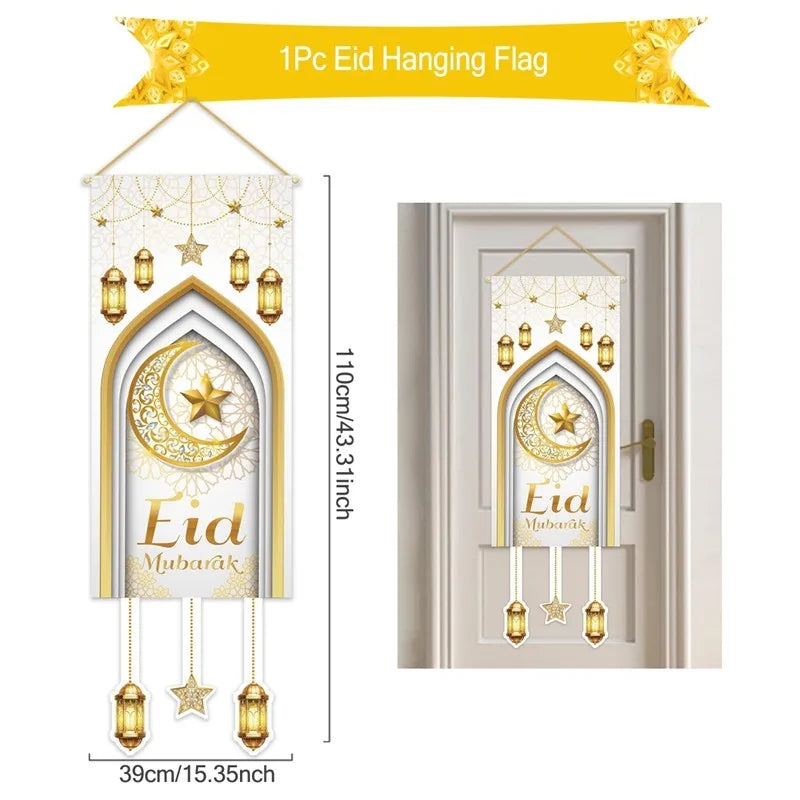 Eid Mubarak Decoration 2025 Hanging Flag Ramadan For Home Door Islamic Muslim Party Decor Ramadan Kareem Banner Eid Al Adha Gift