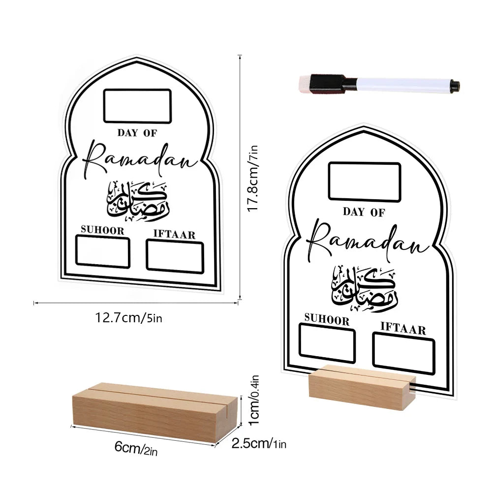 2025 Reusable Acrylic Ramadan Calendar Board with Wooden base Pen Eid Advent Day Table Ornaments Islam Muslim Eid Al-Fitr gift