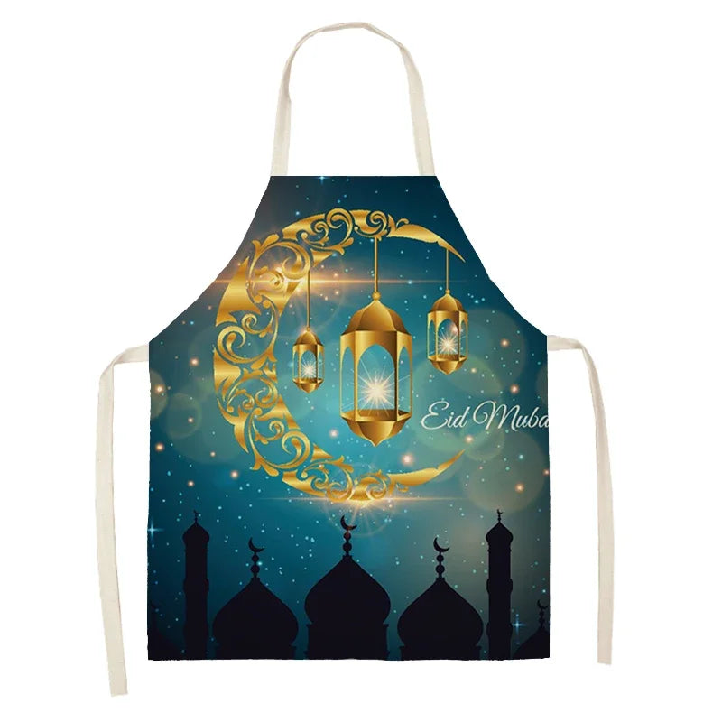 Chef's Apron Eid Mubarak Printed Home Cooking Baking waist Cloth Muslim Ramadan Karim Kitchen  47X38CM 68X55CM