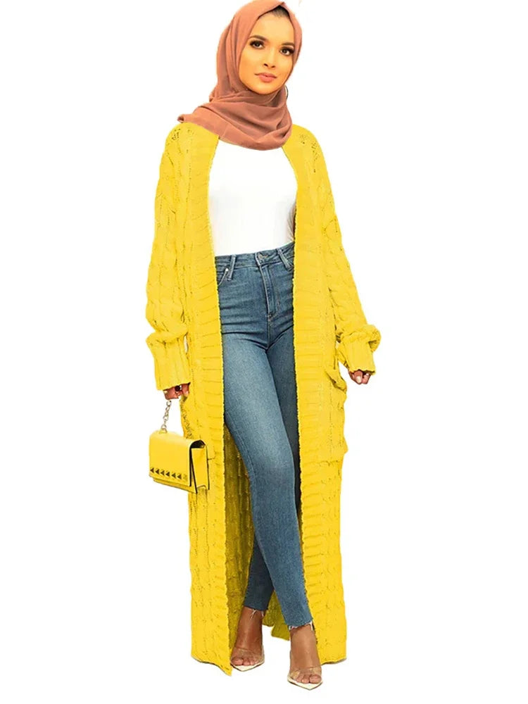 Muslim Kintted Abaya Dress Cardigan Women Long Jacket Autumn Winter Loose Long Sleeve Woman Sweater 2024 Warm Jumper Cardigans