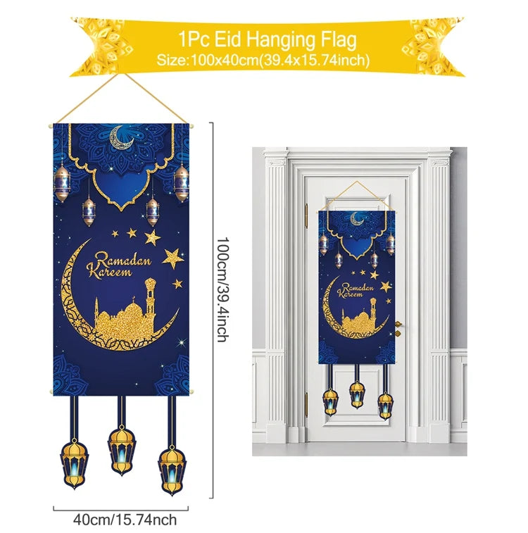 Eid Mubarak Decor Banner 2025 Kareem Ramadan Decor for Home Ramadan Mubarak Hanging Flag Islamic Muslim Party Decor Eid Al Adha