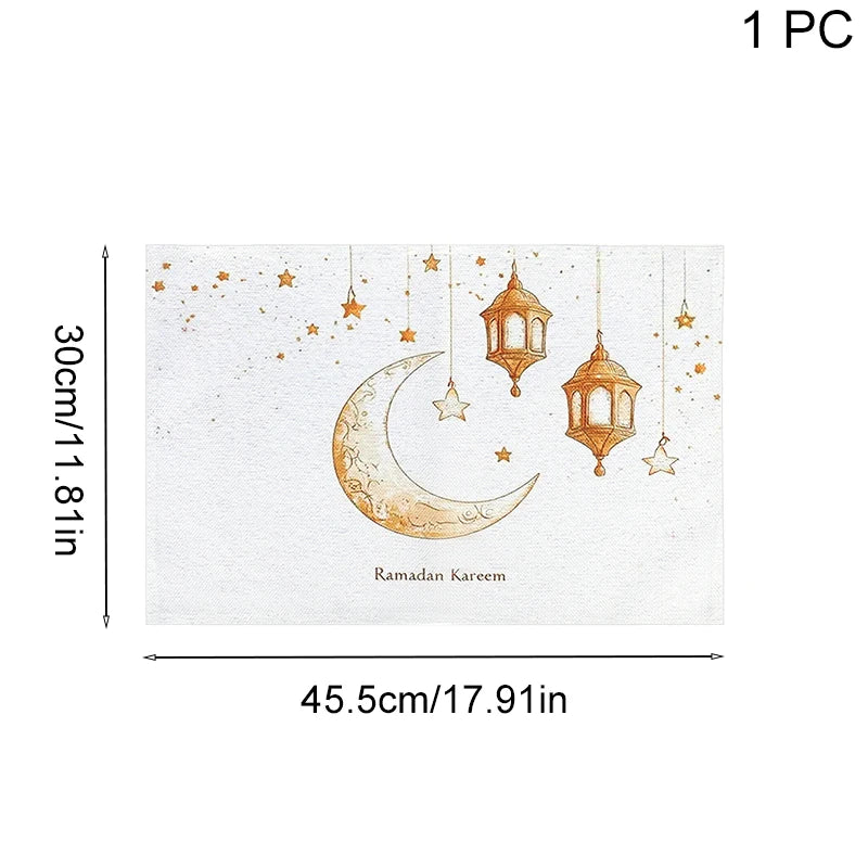 1Pc Eid Mubarak Ramadan Linen Placemat Ornament Table Placemats Kitchen Accessories Ramadan Decoration Islamic Muslim Supplies